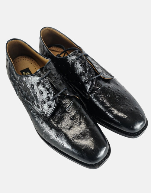 BISHOP Black Leather Ostrich Shoe