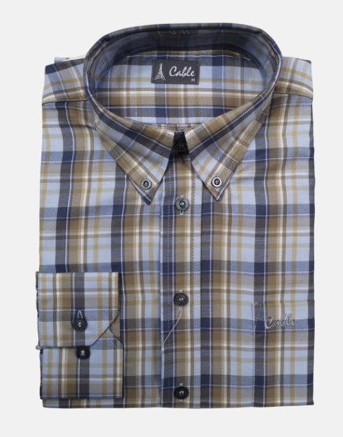 Cable LS Sky Blue Khaki Check Shirt
