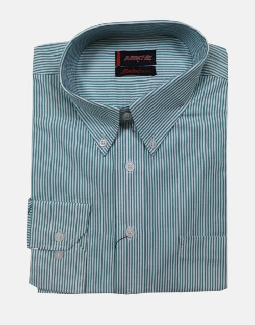 Aero LS PinStripe Green White Shirt