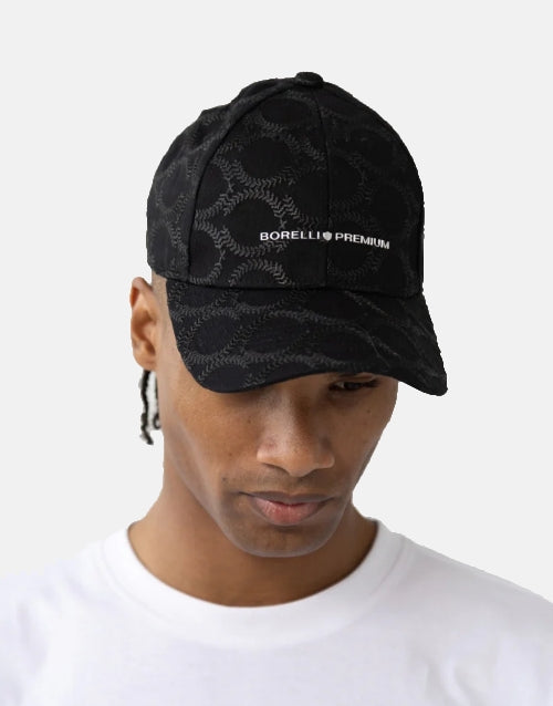 Borelli Black Etorre Embroidered Peak Cap