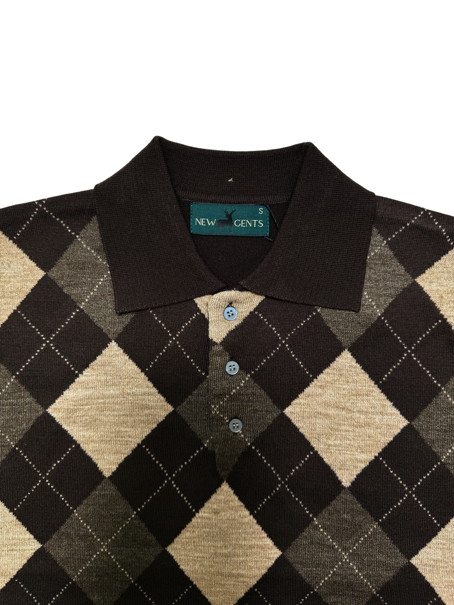 NEW GENTS Brown Argyle Golfer Knitwear
