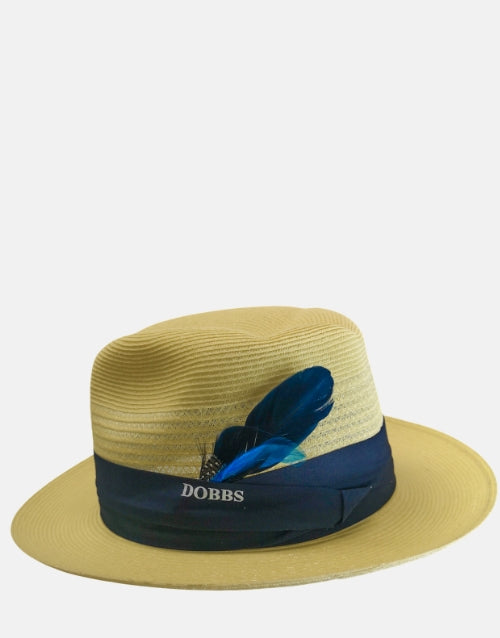 DOBBS Navy Band Khaki Stone Fedora Hat