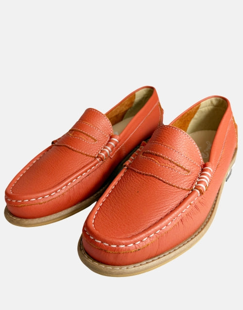 John Drake Leather Rust Orange Penny Moccasin