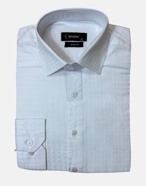 Lorenzini LS White Pattern  Slim Fit Shirt