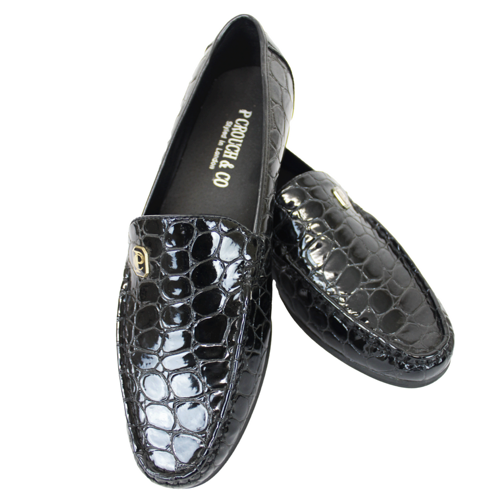 P CROUCH & CO Black Croc Slip On