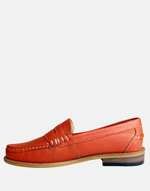 John Drake Leather Rust Orange Penny Moccasin