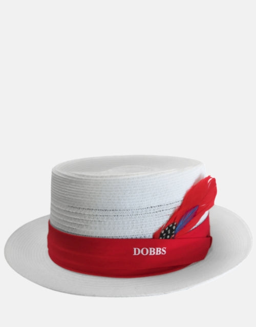 DOBBS Red Band White Straw Fedora Hat