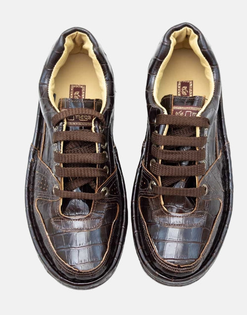 Omega Leather Choc Brown Croc Shoe