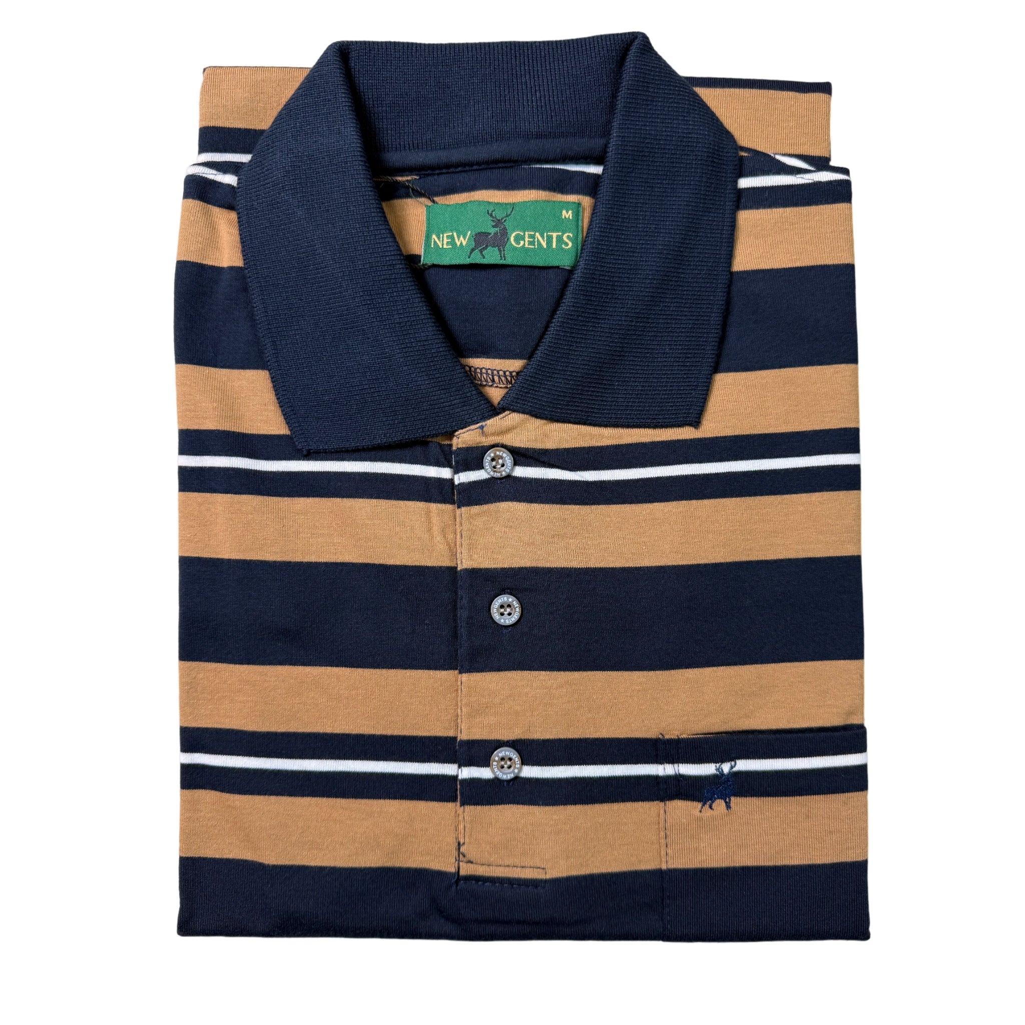 NEW GENTS Navy/Taupe Striped SS Golfer