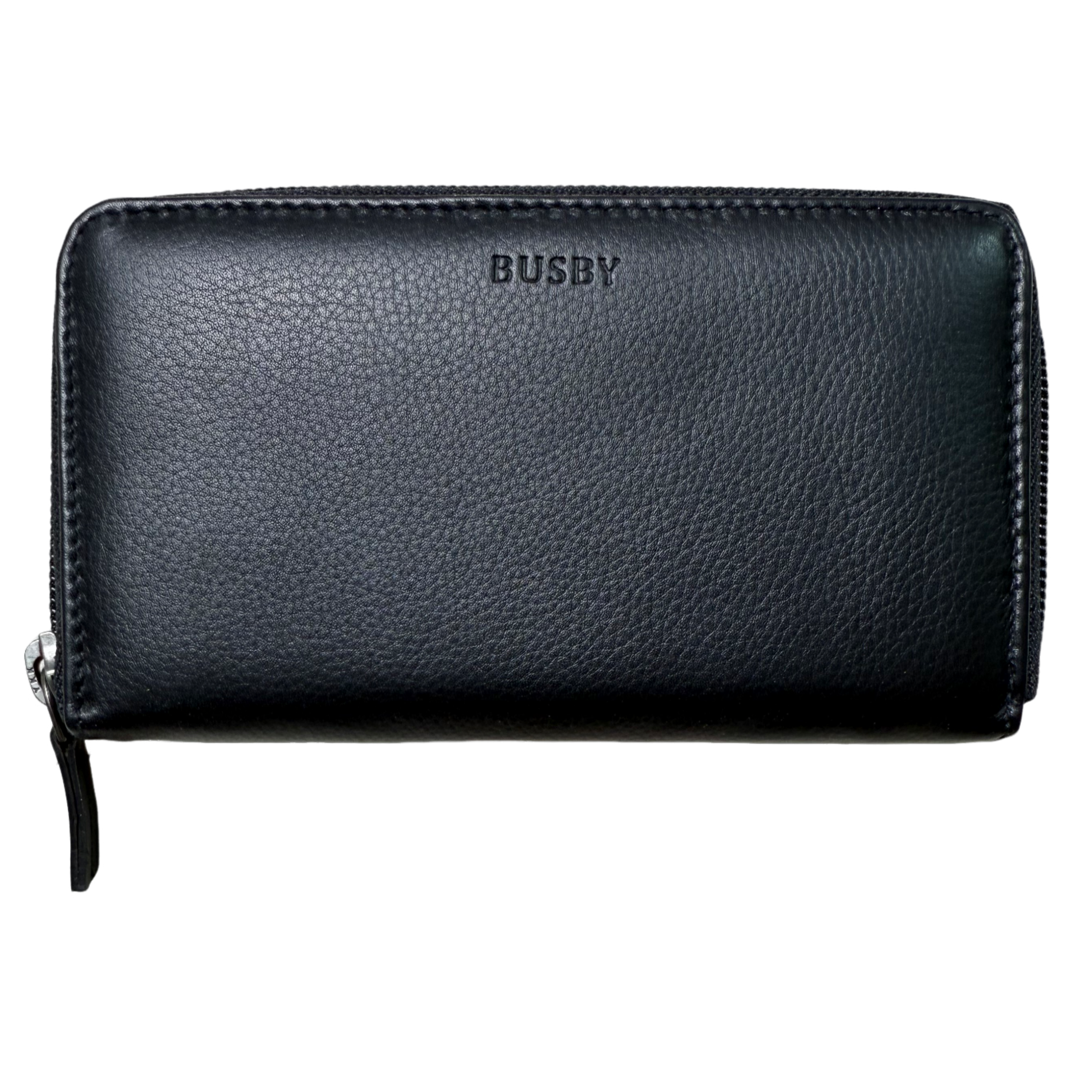 Busby Genuine Leather Thatcher Medium Zip Black Wallet