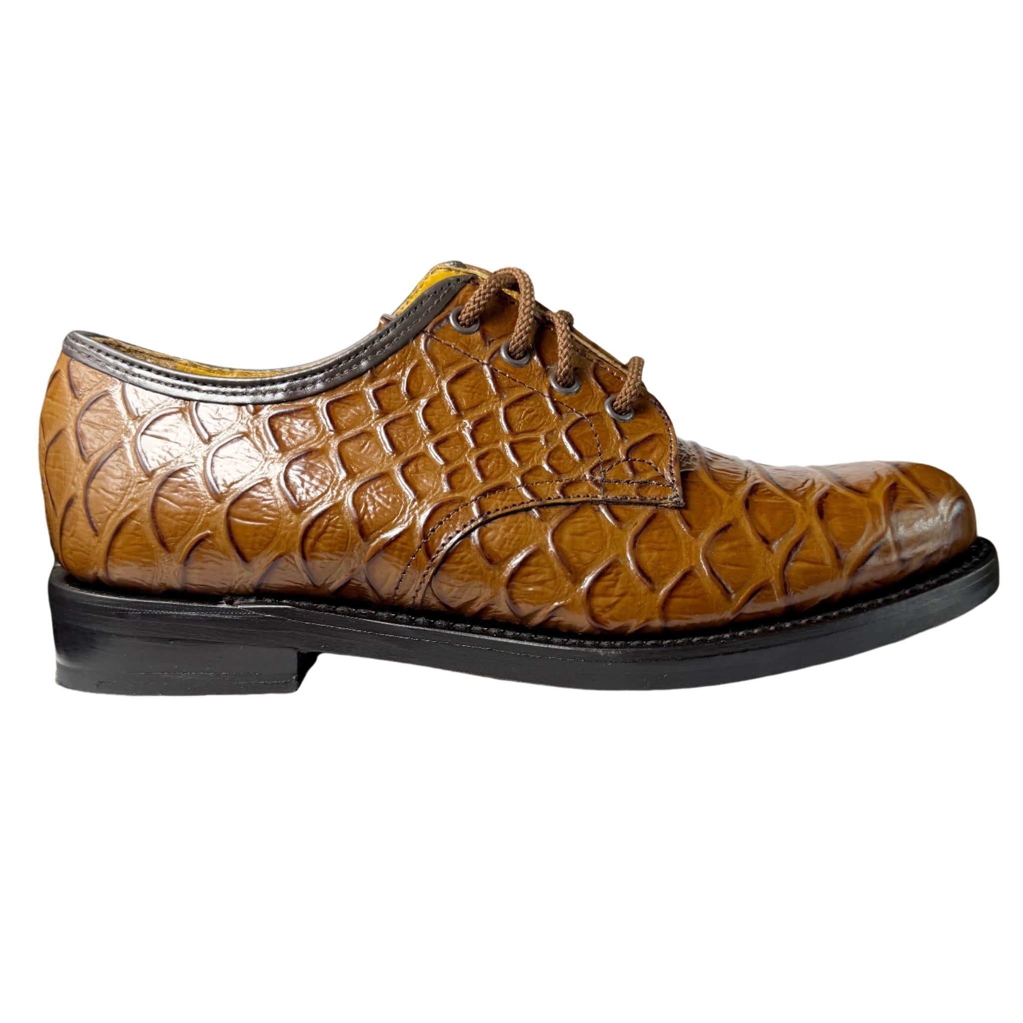 SAXONE Leather Tan Brown Croc Shoe