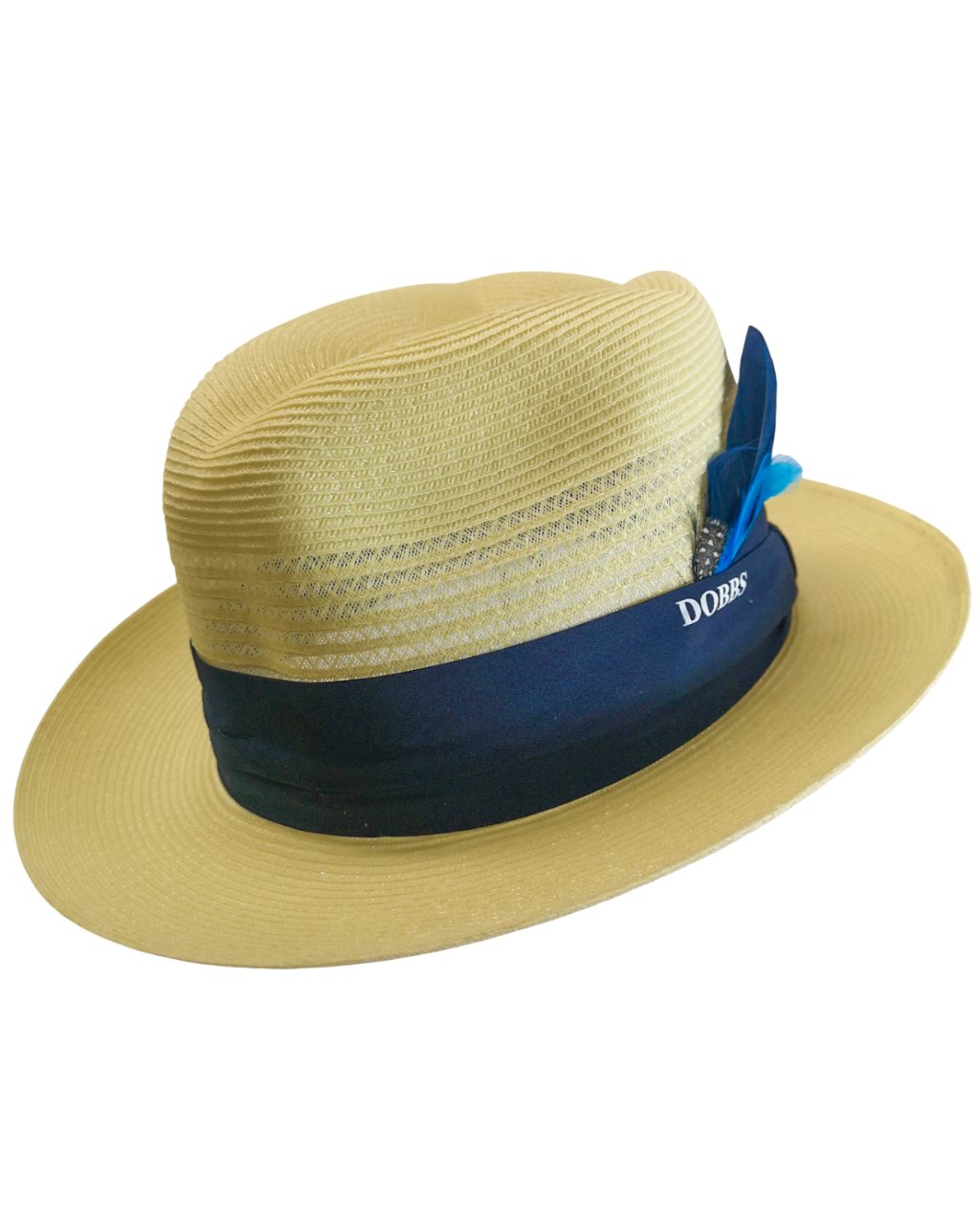 DOBBS Navy Band Khaki Stone Fedora Hat