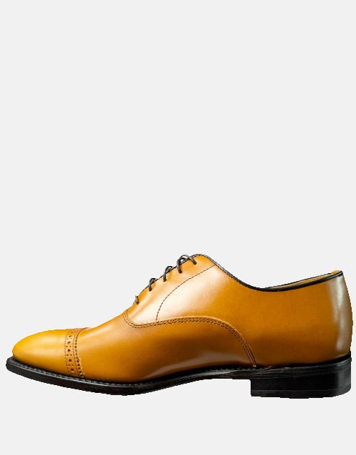 SAXONE Leather Tan Toe Cap Shoe