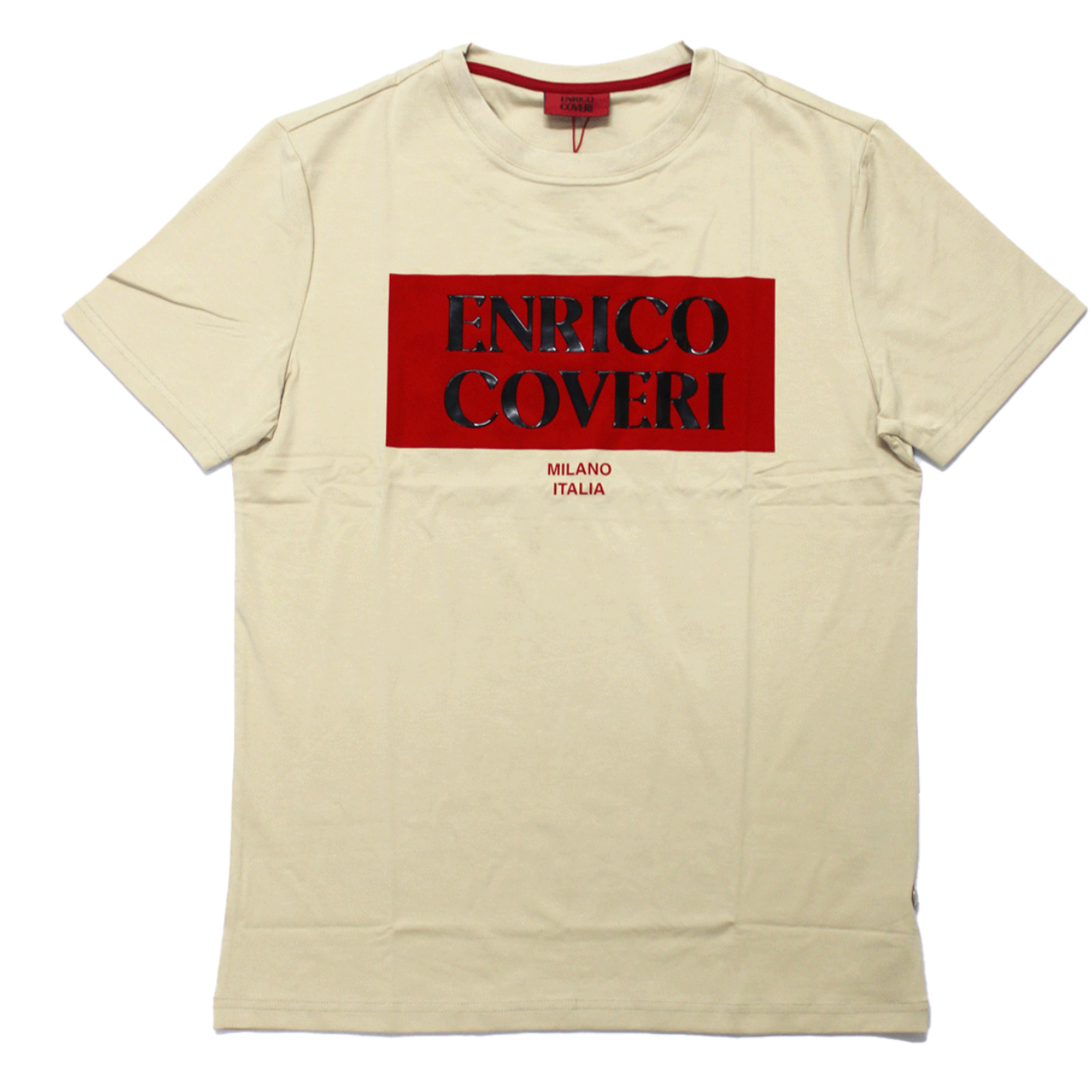 ENRICO COVERI Logo Red Khaki T Shirt