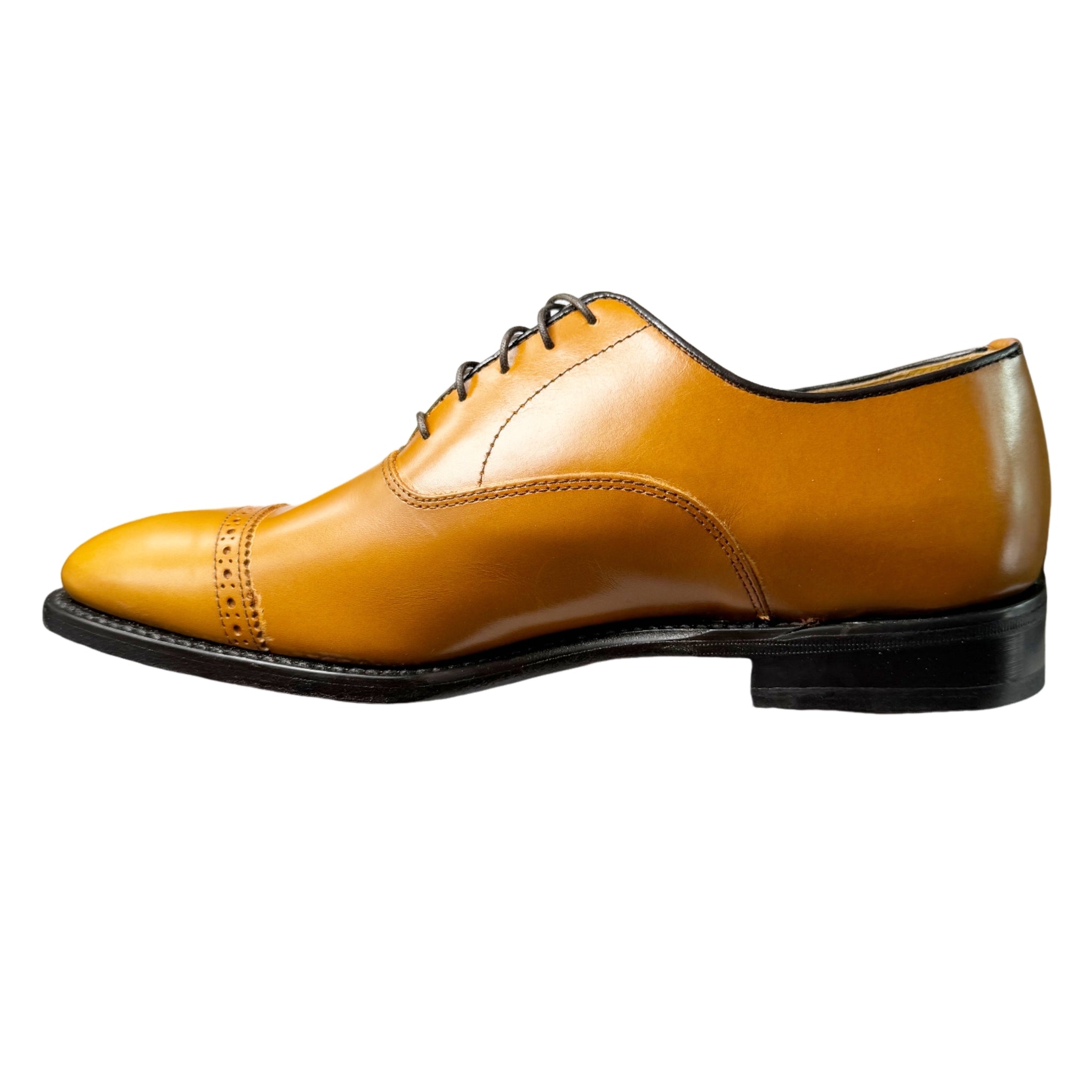 SAXONE Leather Tan Toe Cap Shoe