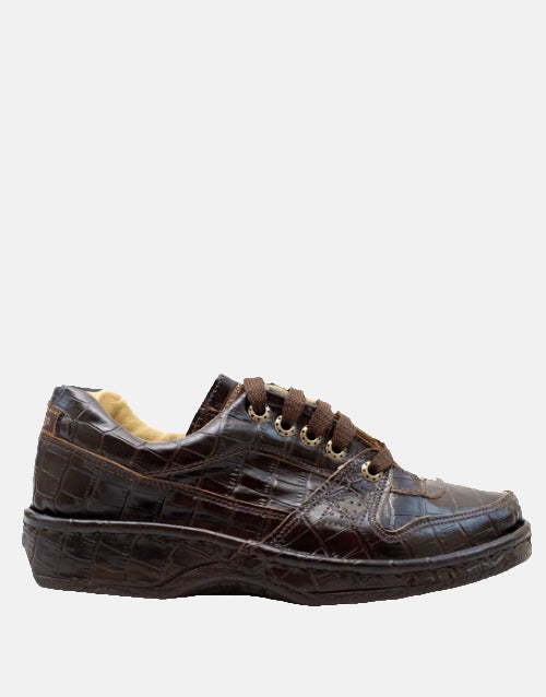 Omega Leather Choc Brown Croc Shoe