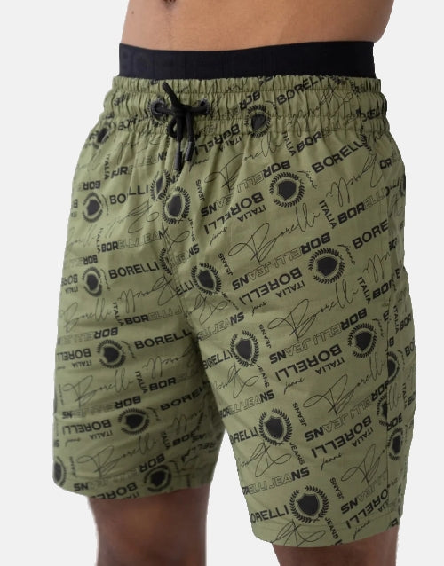 Borelli Curzio Olive Allover Print Cotton Short