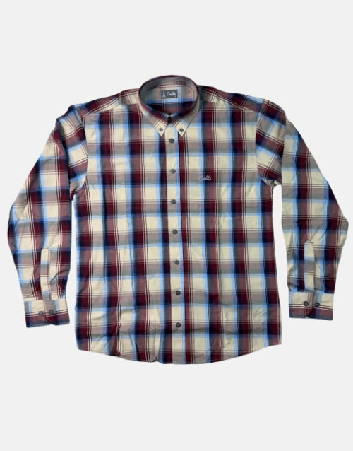 Cable LS Check Shirt – Beige/Burgundy/Blue
