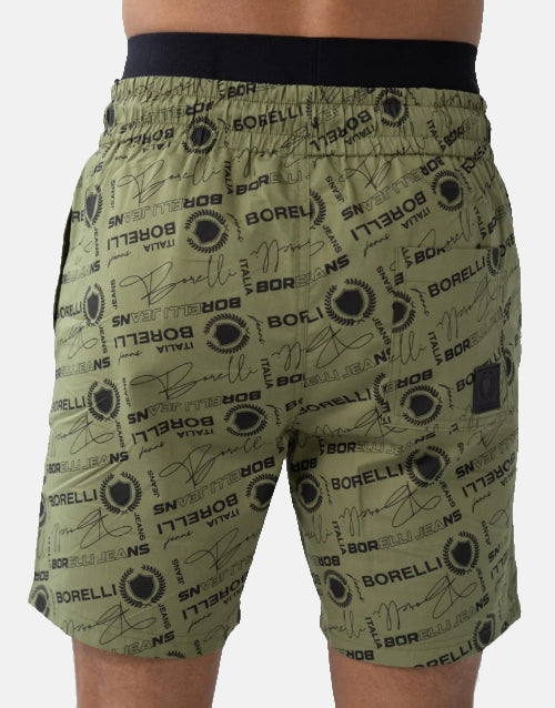 Borelli Curzio Olive Allover Print Cotton Short