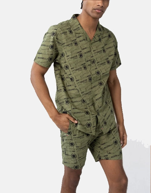 Borelli Cezaro Olive Allover Print Cotton Shirt