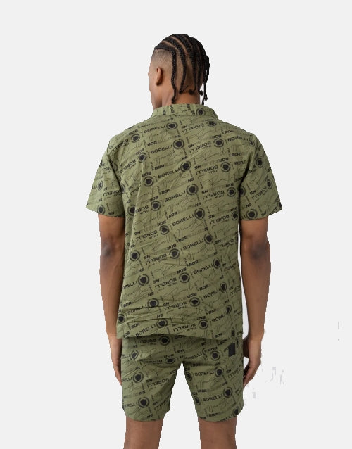 Borelli Cezaro Olive Allover Print Cotton Shirt