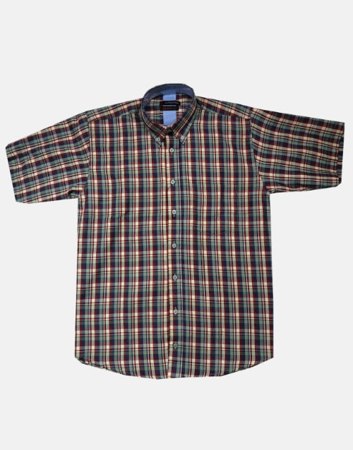 Aero SS Green Navy Check Shirt