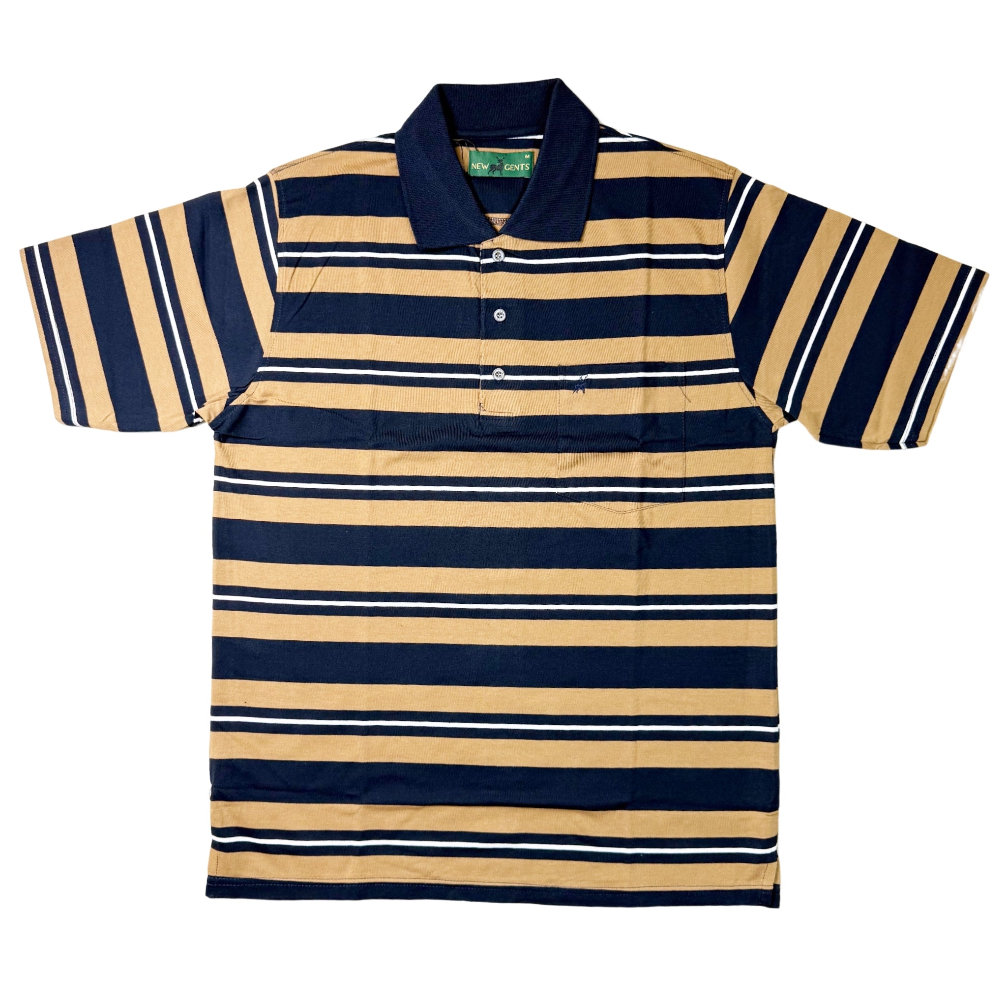 NEW GENTS Navy/Taupe Striped SS Golfer