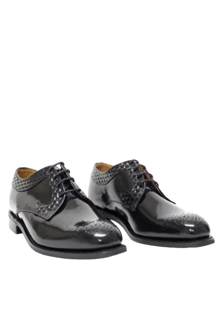 Bishop Black Leather Semi Brogue Shoe