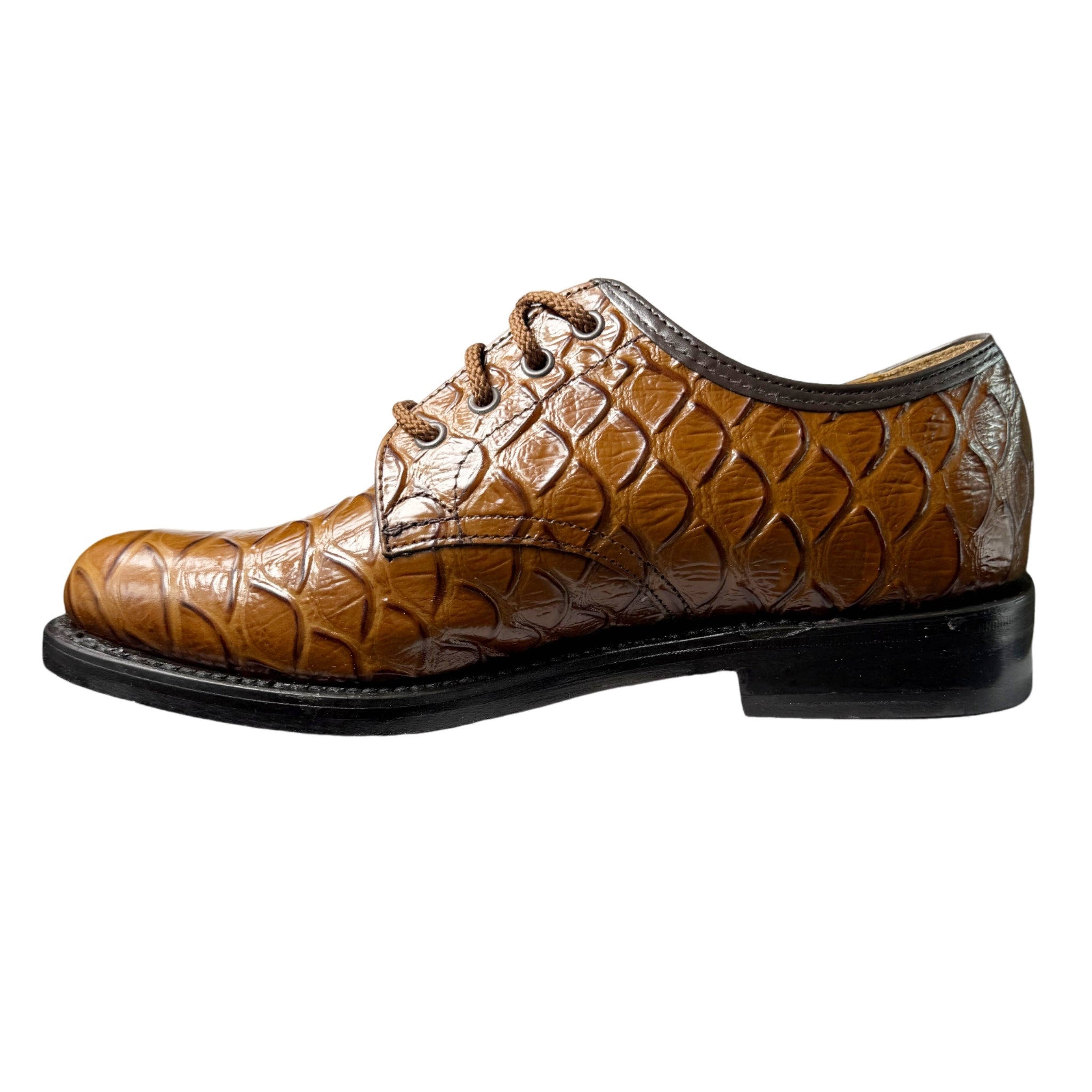 SAXONE Leather Tan Brown Croc Shoe