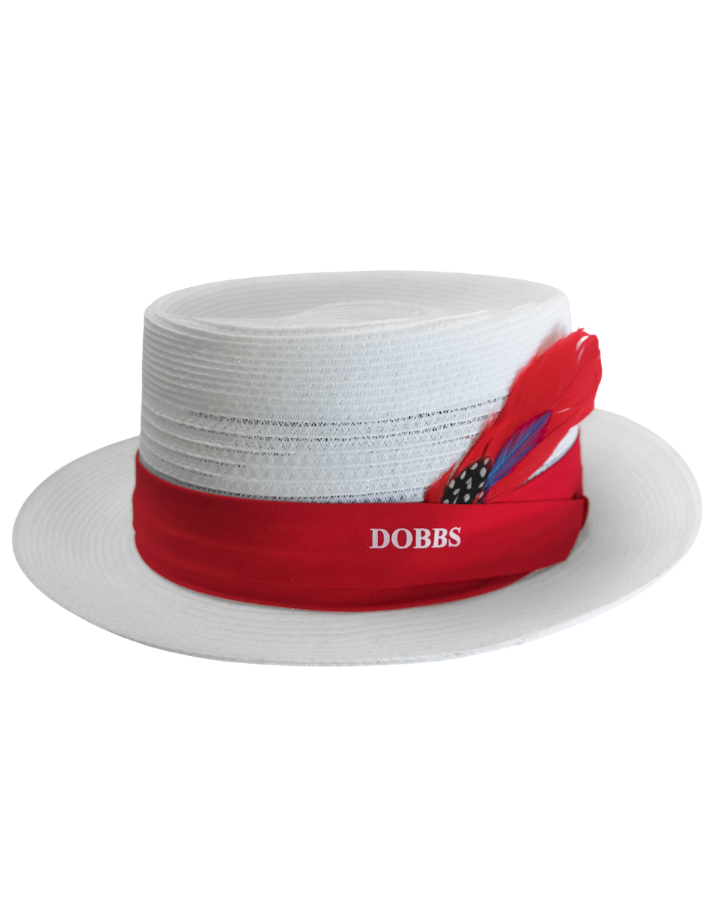 DOBBS Red Band White Straw Fedora Hat