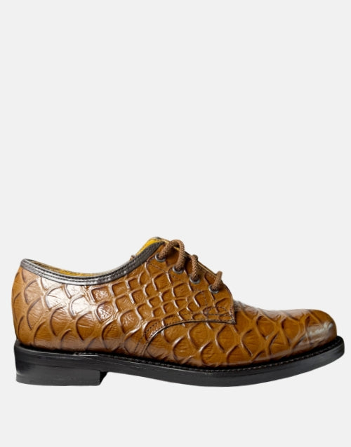 SAXONE Leather Tan Brown Croc Shoe
