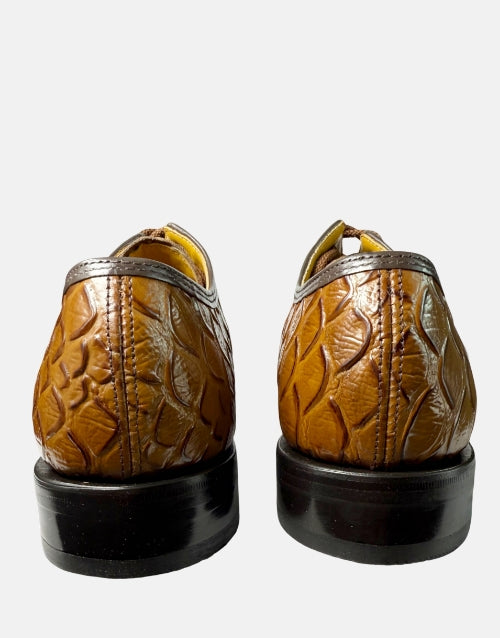 SAXONE Leather Tan Brown Croc Shoe