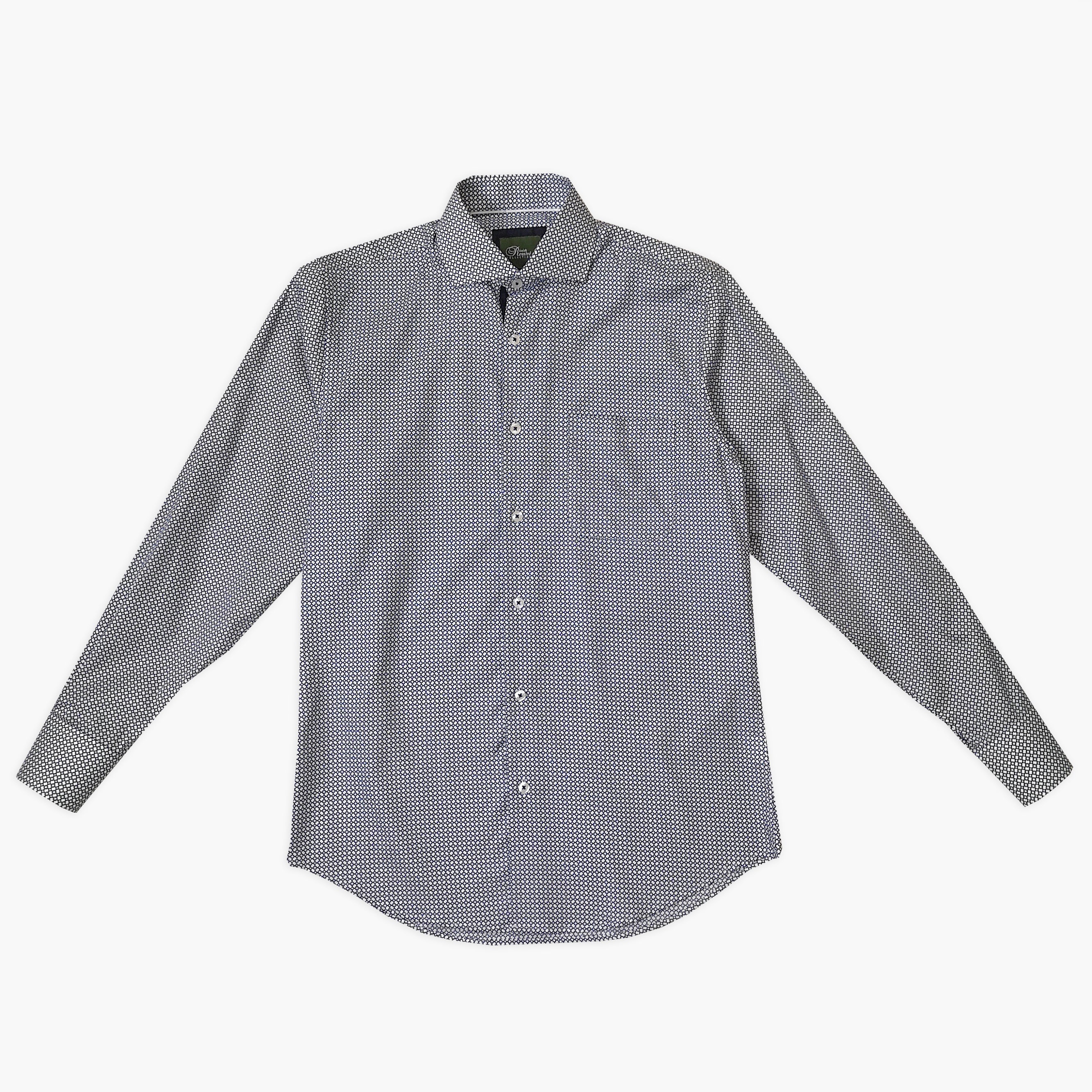 Rossini Navy Blue White Pattern LS Shirt