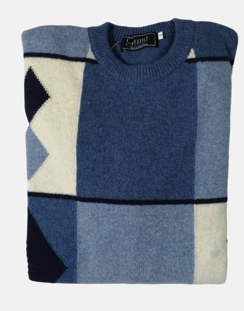 Grant of Scotland Navy Blue Argyle Block Pattern Knitwear