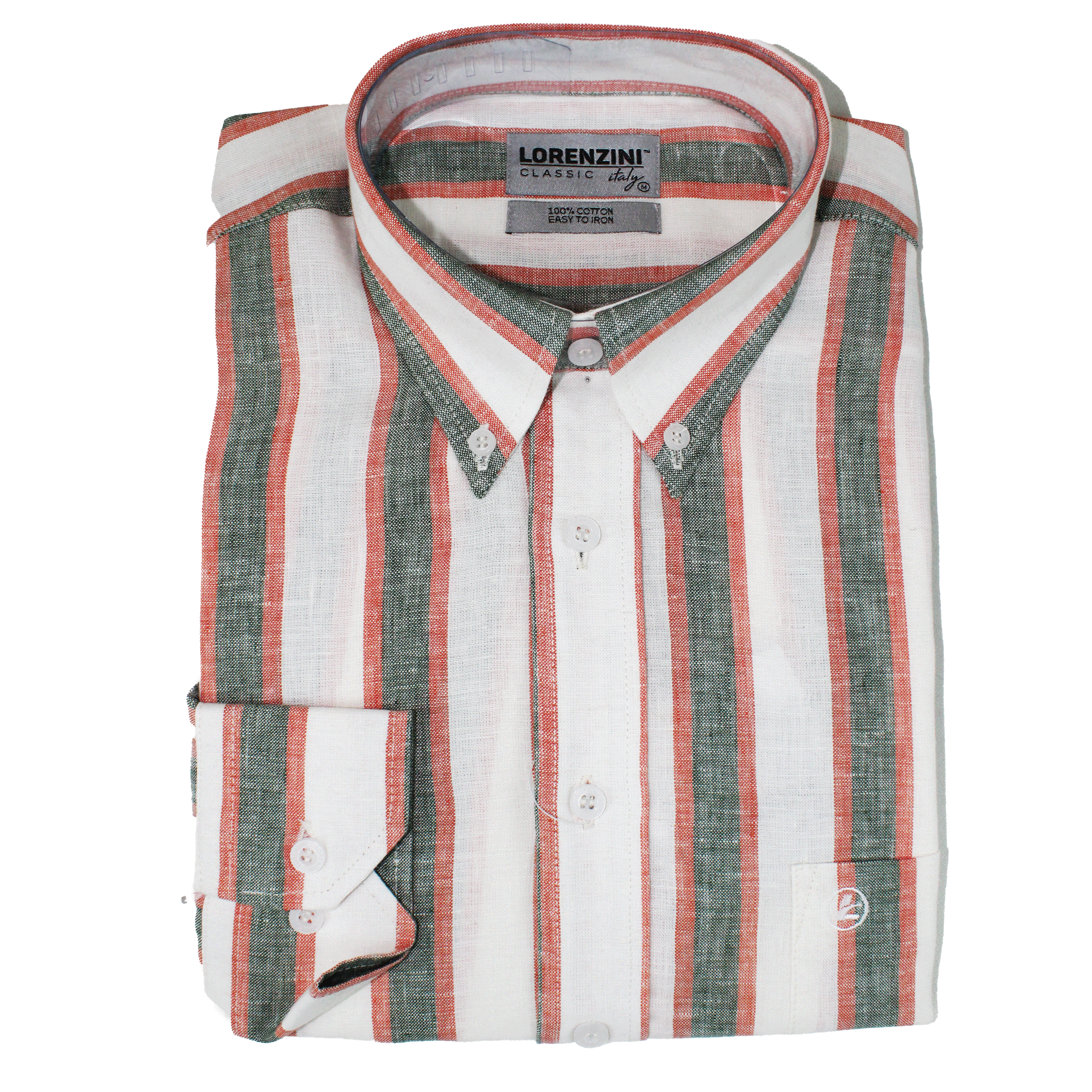 LORENZINI L/S Green/Orange White Shirt