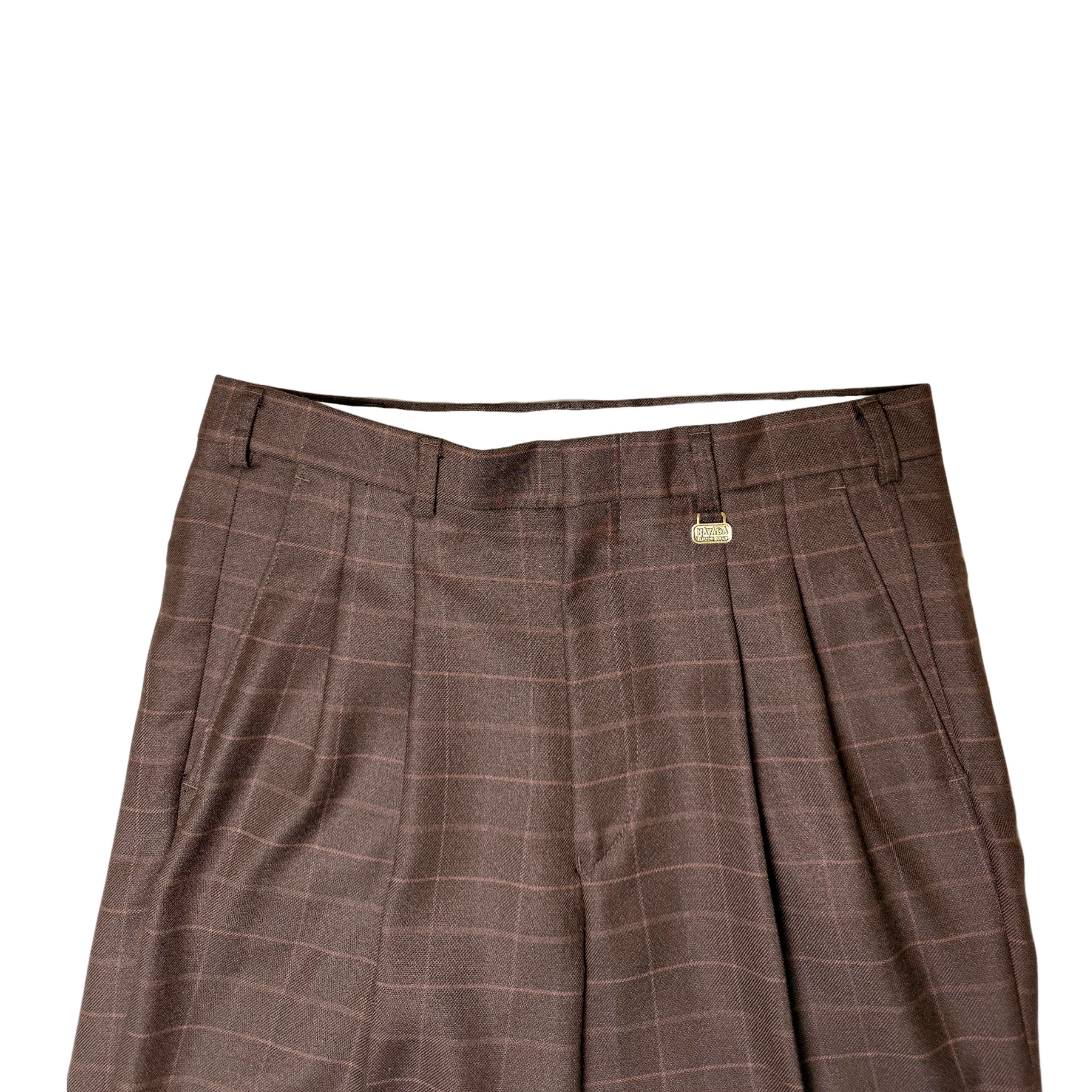 Navada Choc Brown 2 Pleat check Trouser