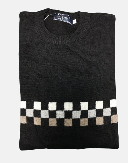 Grant of Scotland Color Block Black LambsWool Knitwear