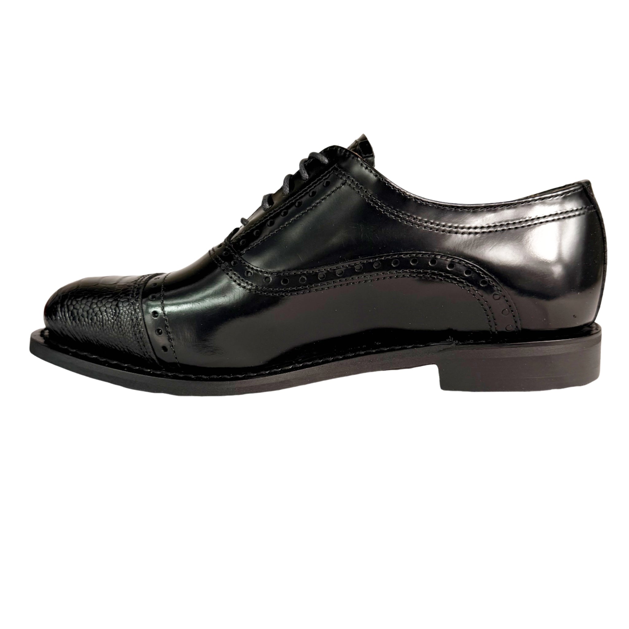 BISHOP Black Oxford Semi Brogue Leather Shoe