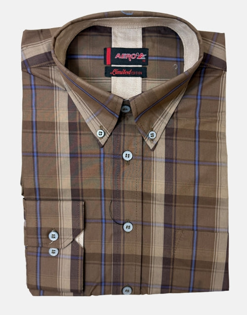 Aero LS Brown Check Shirt