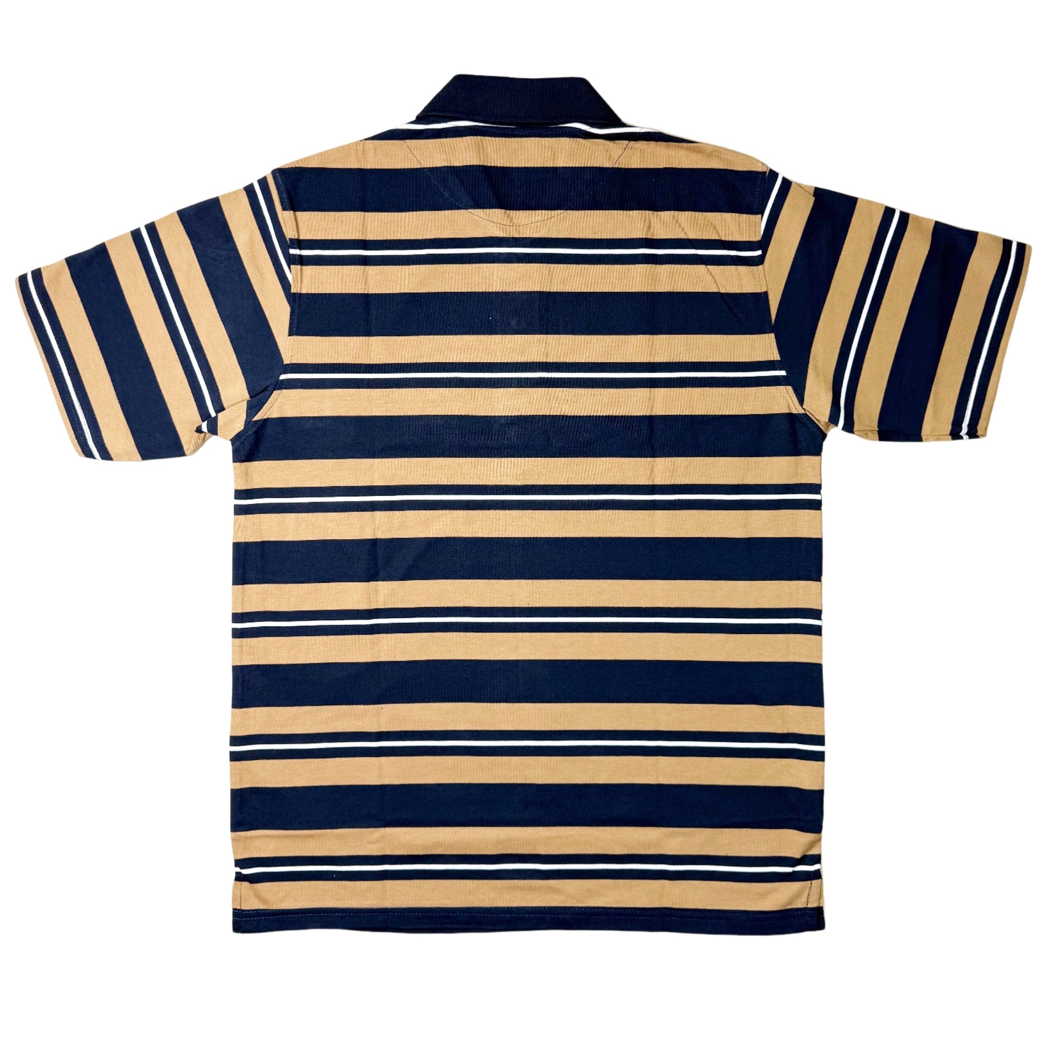 NEW GENTS Navy/Taupe Striped SS Golfer