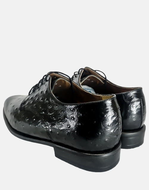 JOHN DRAKE Leather Black Ostrich Shoe