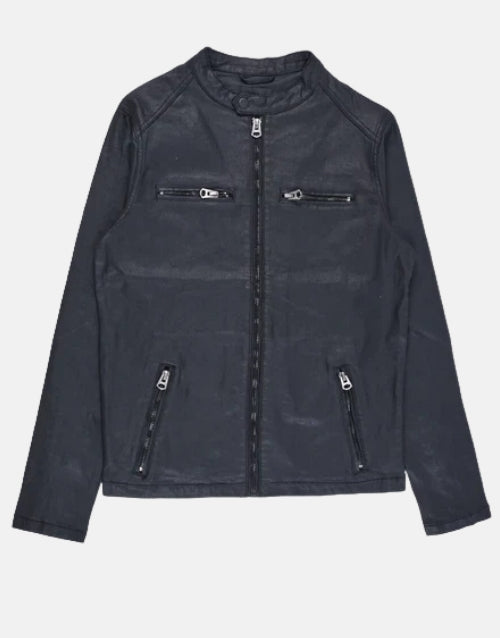 Cutty Captain Wax Denim Biker Jacket Black