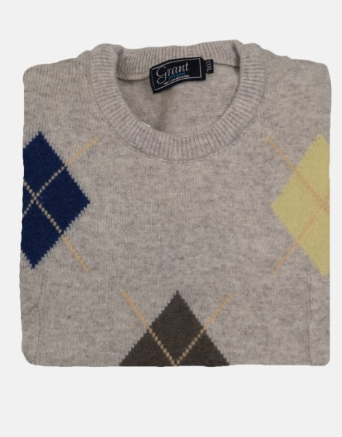 Grant Of Scotland LambsWool Diamond Argyle Knitwear Jersey