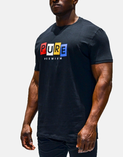 PURE PREMIUM LOGO BLOCK LETTER  T Shirt Black
