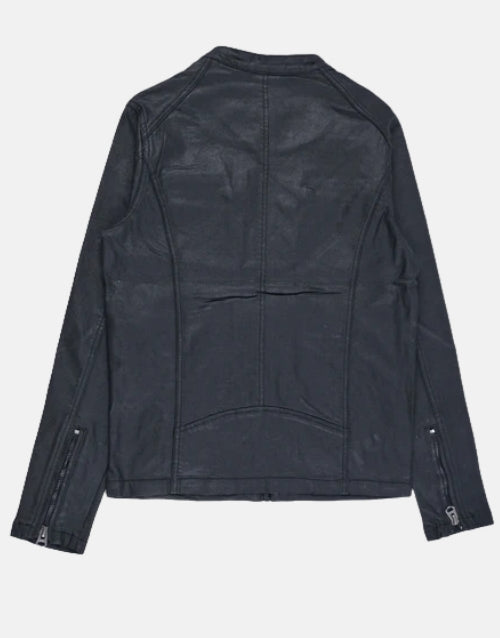Cutty Captain Wax Denim Biker Jacket Black