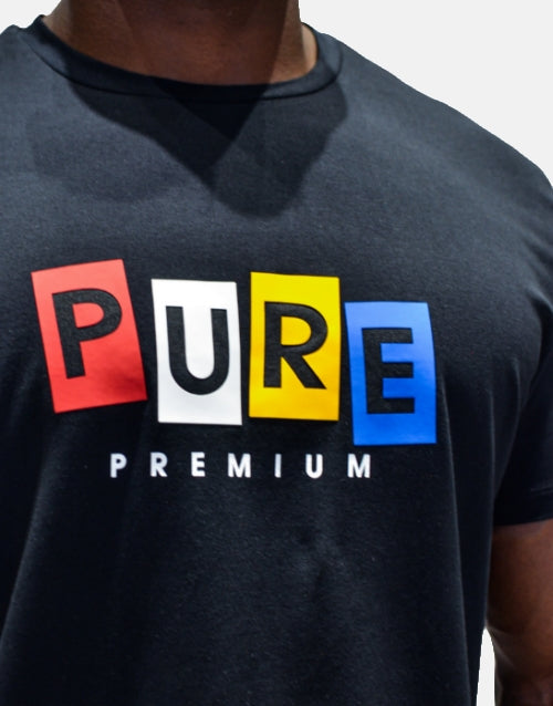 PURE PREMIUM LOGO BLOCK LETTER  T Shirt Black