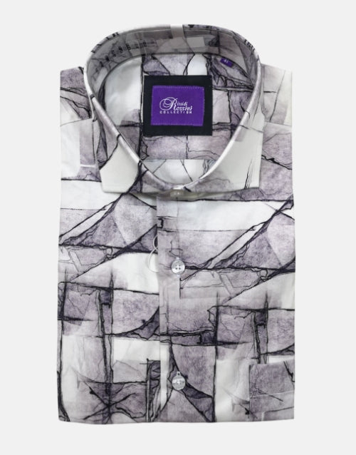 Rossini LS Reg Marble Pattern Grey Shirt