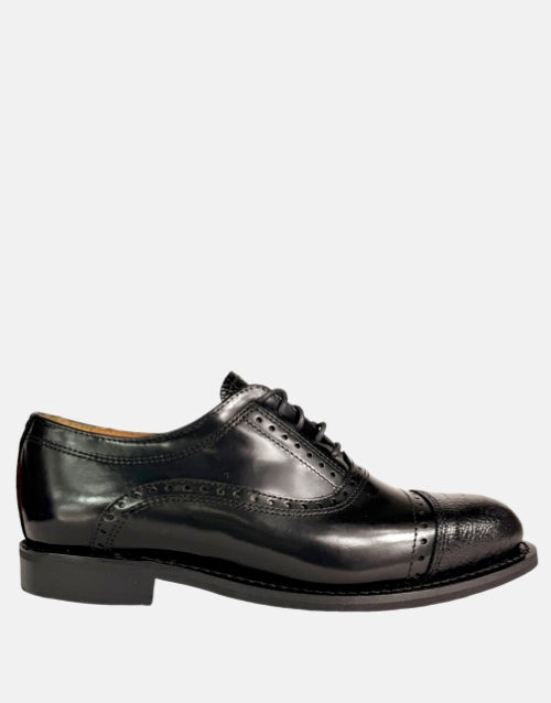 BISHOP Black Oxford Semi Brogue Leather Shoe