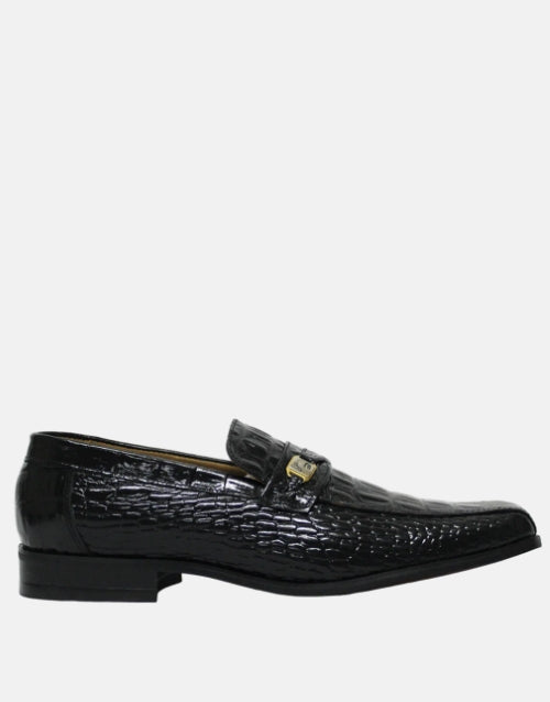John Drake Leather  Croc Black Moccasin