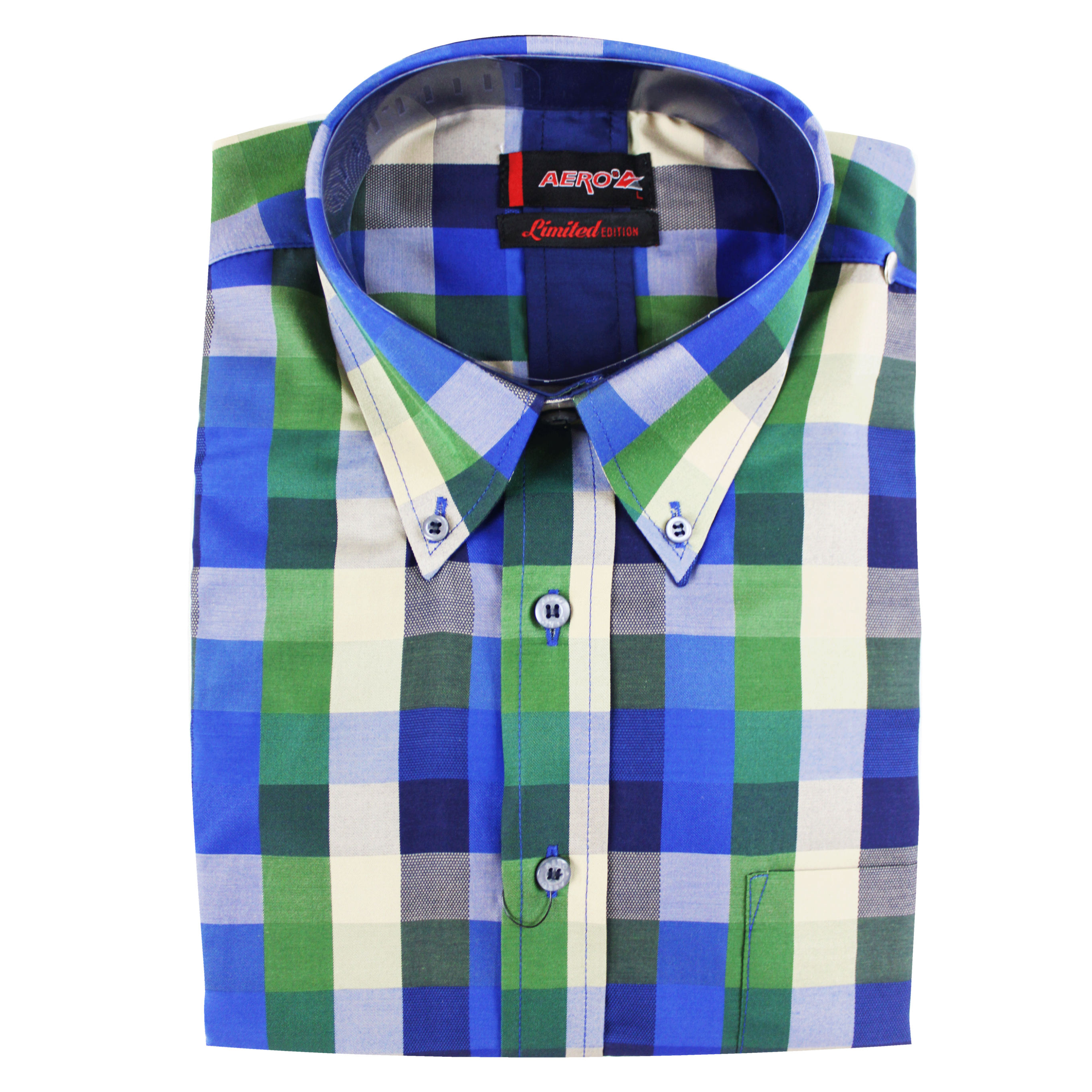AERO Green/Beige/Blue Checkered S/S Shirt
